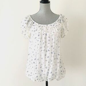 Tendenze Blue Floral Puff Sleeve Silk Blouse Cotton Lining Sz L Cottage Romantic